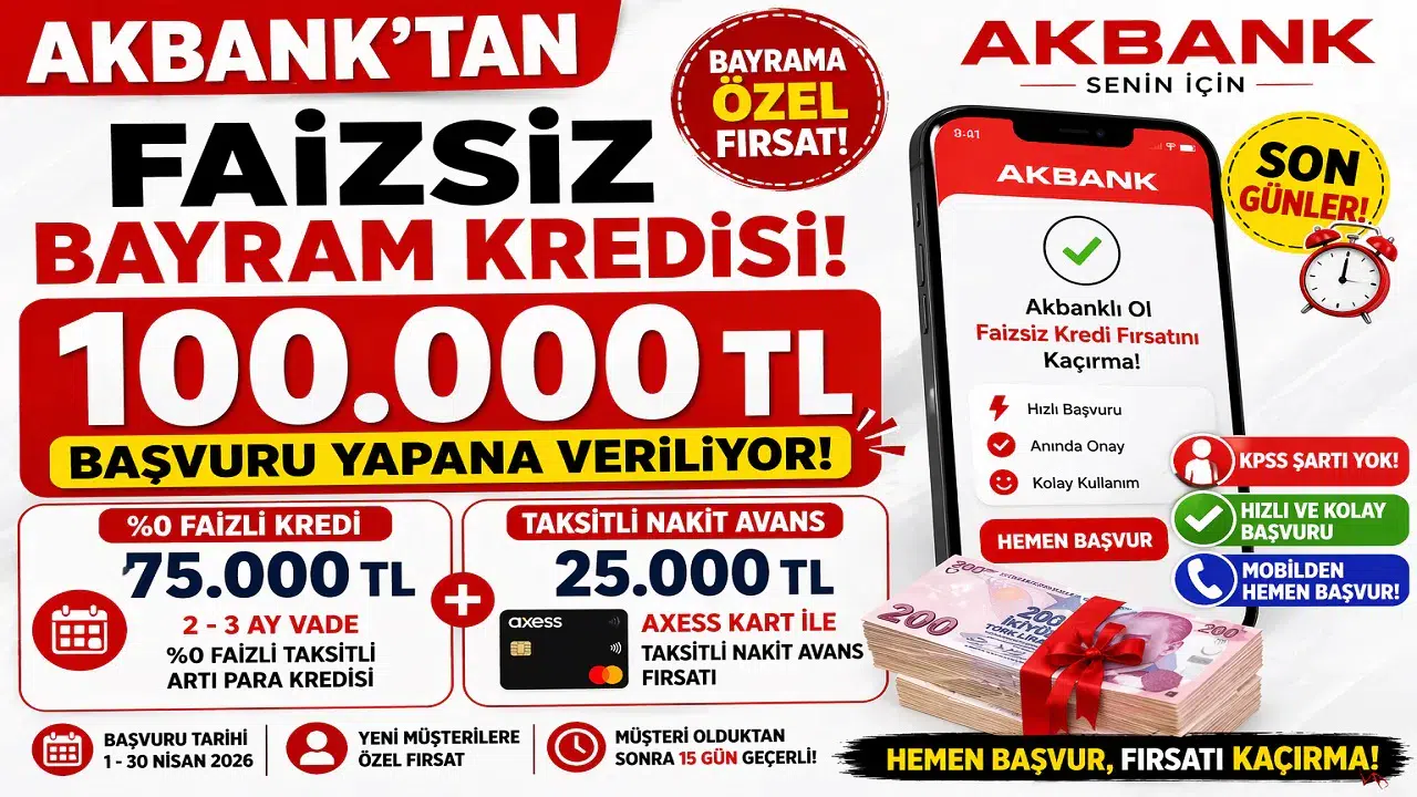 Akbank’tan Faizsiz 100 Bin TL Bayram Kredisi! Mobil Başvuru ile Anında Fırsat