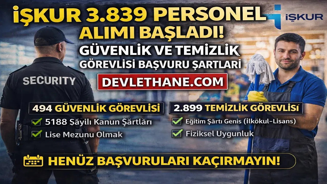 İŞKUR 3.839 Personel Alımı Başladı! Güvenlik ve Temizlik Görevlisi Fırsatı
