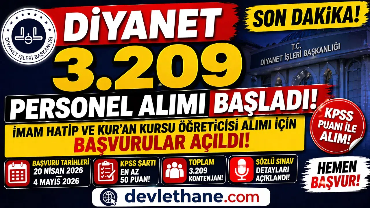 Diyanet 3.209 Personel Alımı Başladı! İmam Hatip ve Kur’an Kursu Öğreticisi Alımı İçin Başvurular Açıldı