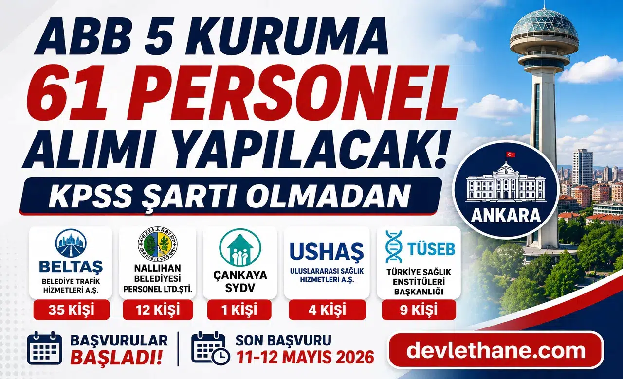Ankara’da 5 Kurum KPSS Şartsız 61 Personel Alımı Yapacak! Başvurular Başladı