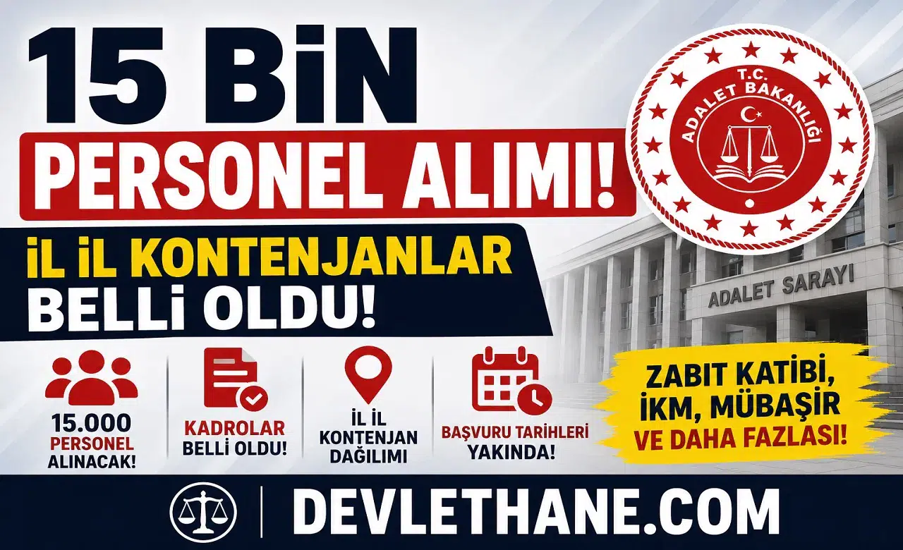 Adalet Bakanlığı 15 Bin Personel Alımı Kontenjanları Açıklanıyor! İl İl Kadro Dağılımı Belli Oldu