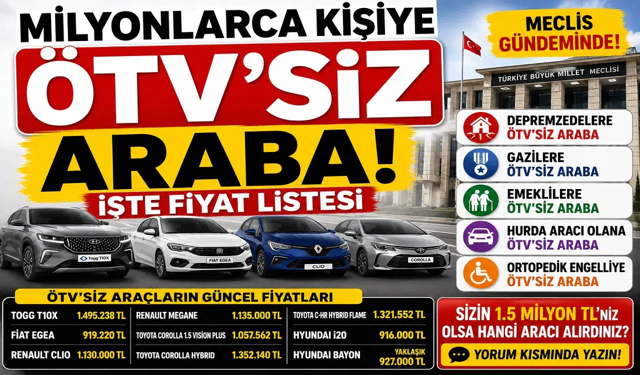 Milyonlarca Kişiyi İlgilendiren ÖTV'siz Araç Düzenlemesi! İşte Meclis Gündemindeki Teklifler ve Güncel Fiyat Listesi