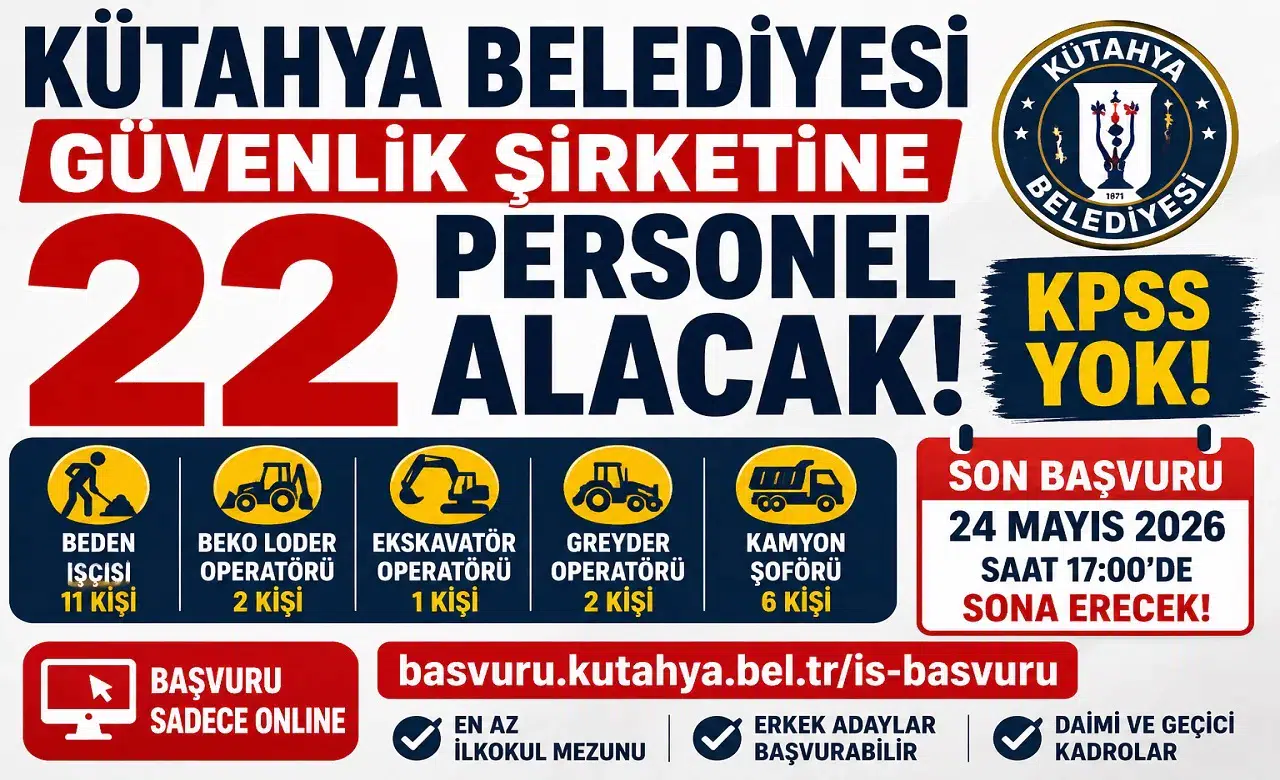 Kütahya Belediyesi 22 Erkek İşçi Alımı Yapacak! KPSS Şartı Yok, Başvurular Bitiyor