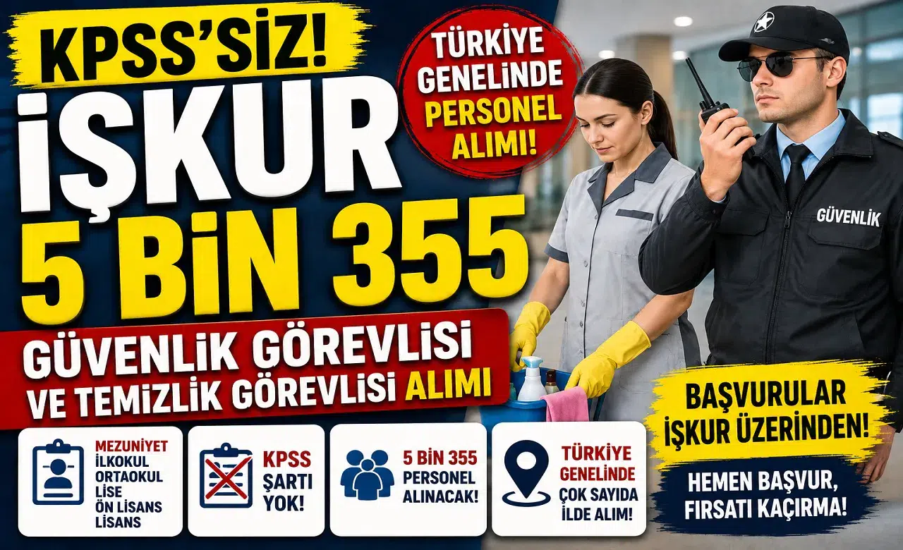 KPSS Şartsız Personel Alımı Başladı! İŞKUR’dan 5 Bin 355 Güvenlik ve Temizlik Görevlisi Alımı
