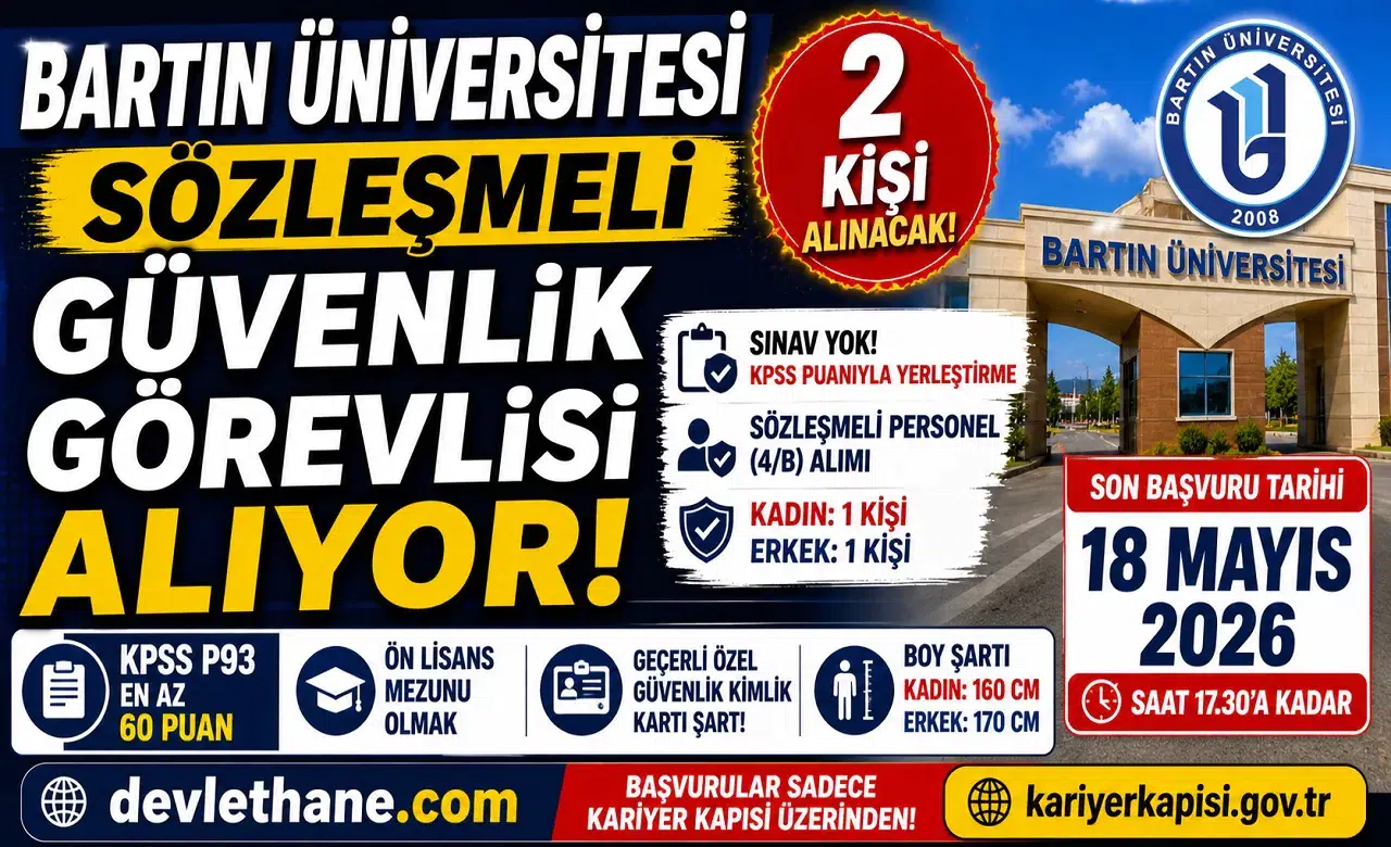Bartın Üniversitesi 2 Sözleşmeli Güvenlik Görevlisi Alımı Yapacak! KPSS ile Sınavsız Yerleştirme
