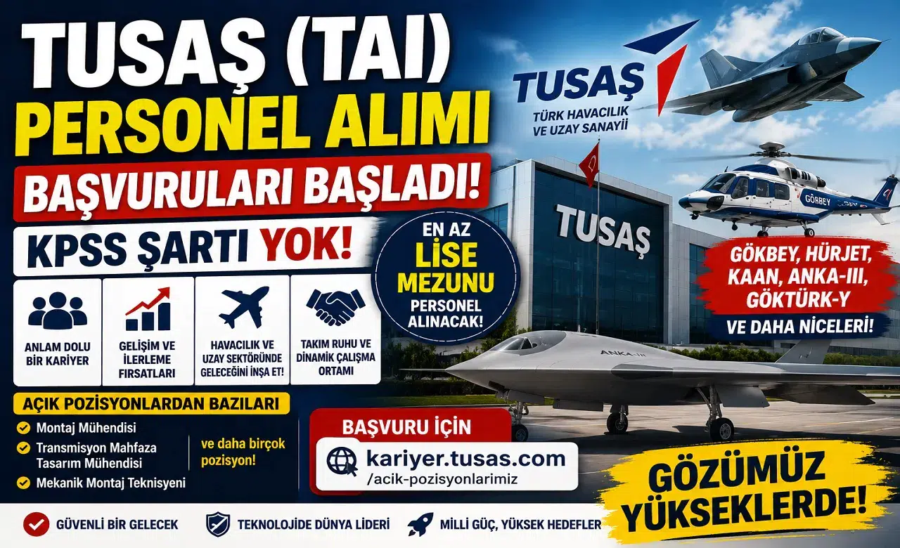 TUSAŞ (TAI) KPSS Şartsız Personel Alımı Başladı! En Az Lise Mezunu Personel Alınacak