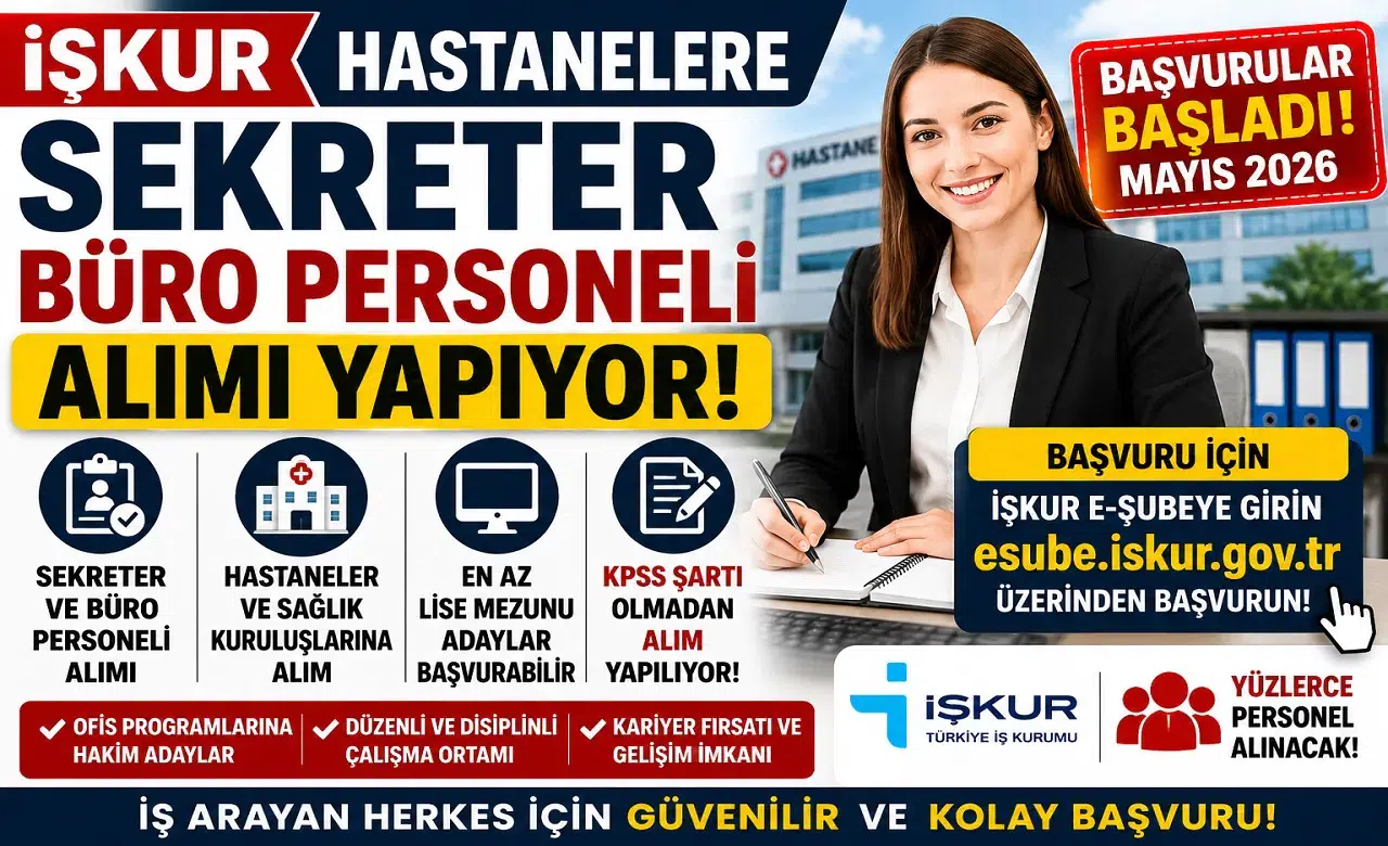İŞKUR Üzerinden Hastanelere Sekreter ve Büro Personeli Alımı Başladı! KPSS Şartı Yok