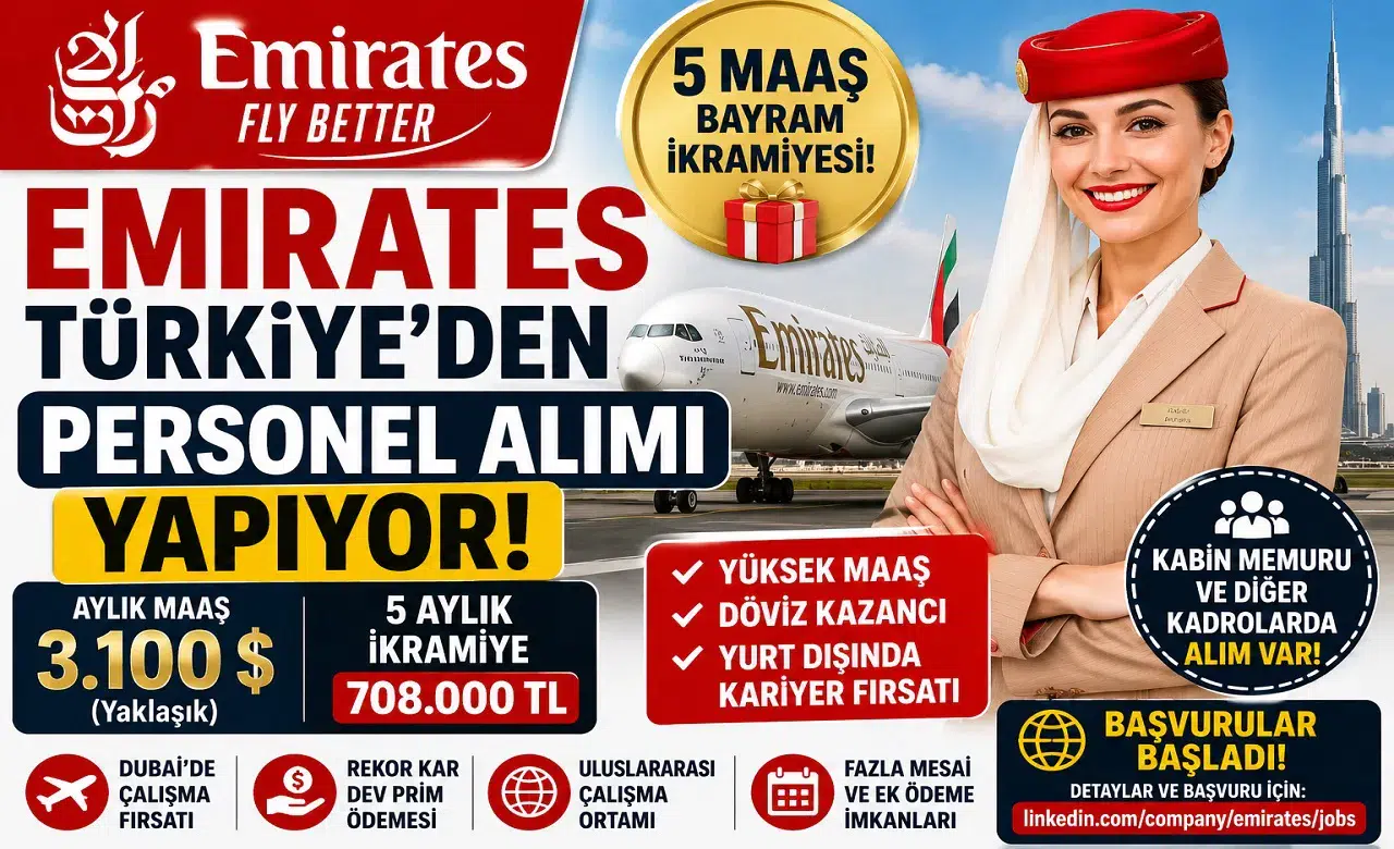 Emirates Türkiye’den Personel Alımı Yapıyor! 5 Maaş Bayram İkramiyesi Duyuruldu