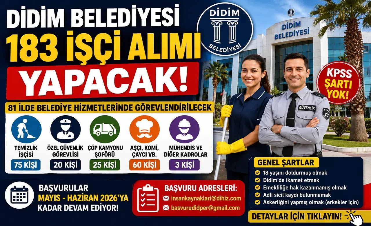 Didim Belediyesi 183 İşçi Alımı Başladı! KPSS Şartsız Belediye Personel Alımı İçin Başvurular Açıldı