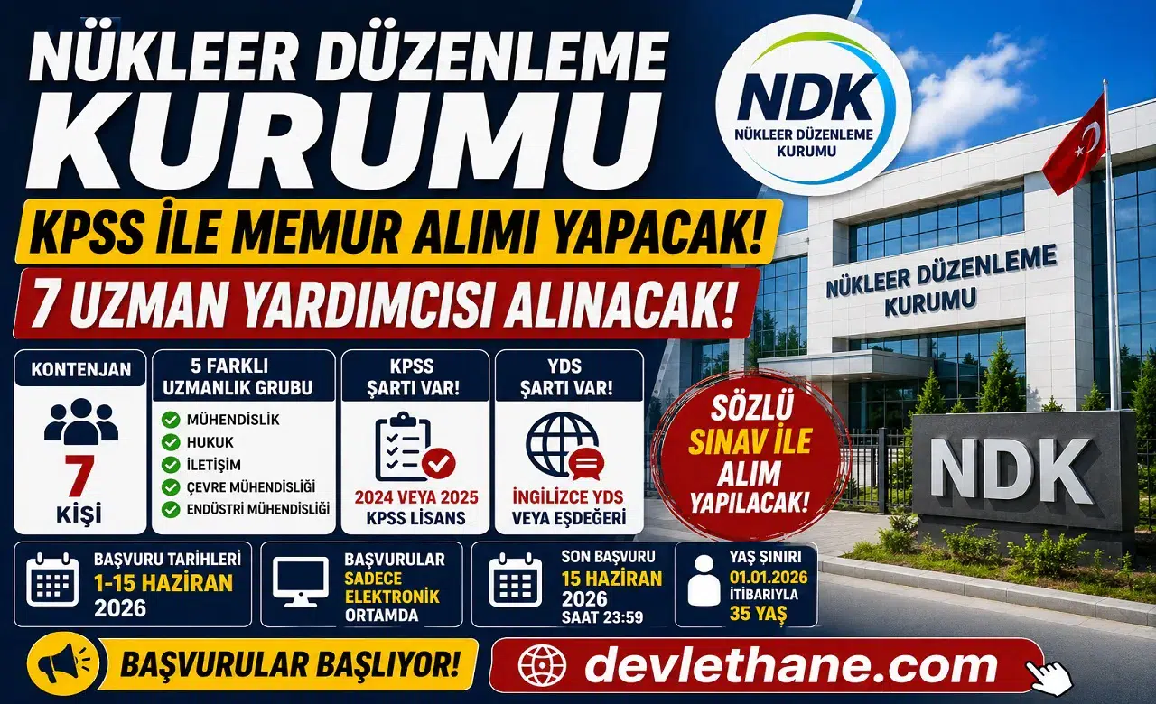Nükleer Düzenleme Kurumu 7 Uzman Yardımcısı Alımı Yapacak! KPSS ile Memur Alımı Başvuruları Başlıyor