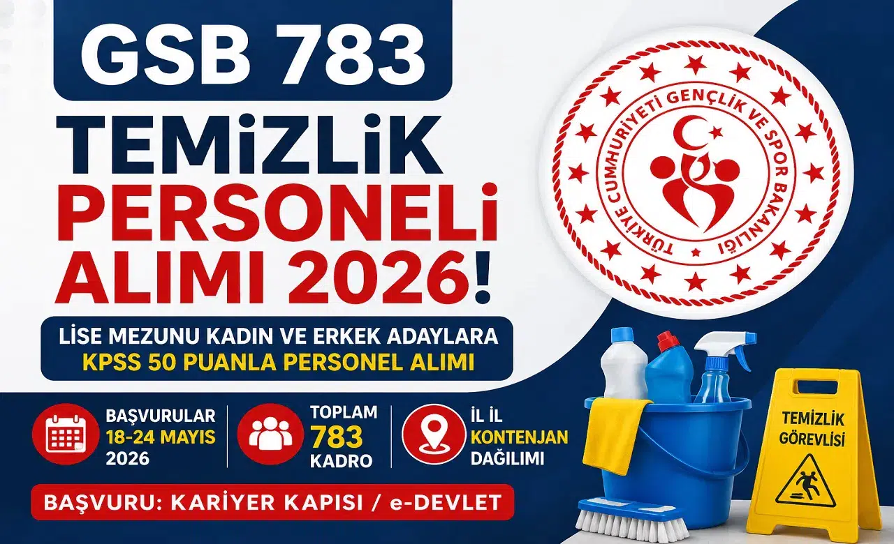 GSB 783 Temizlik Personeli Alımı Başladı! KPSS 50 Puanla Başvuru Şansı, İl İl Kontenjanlar Açıklandı