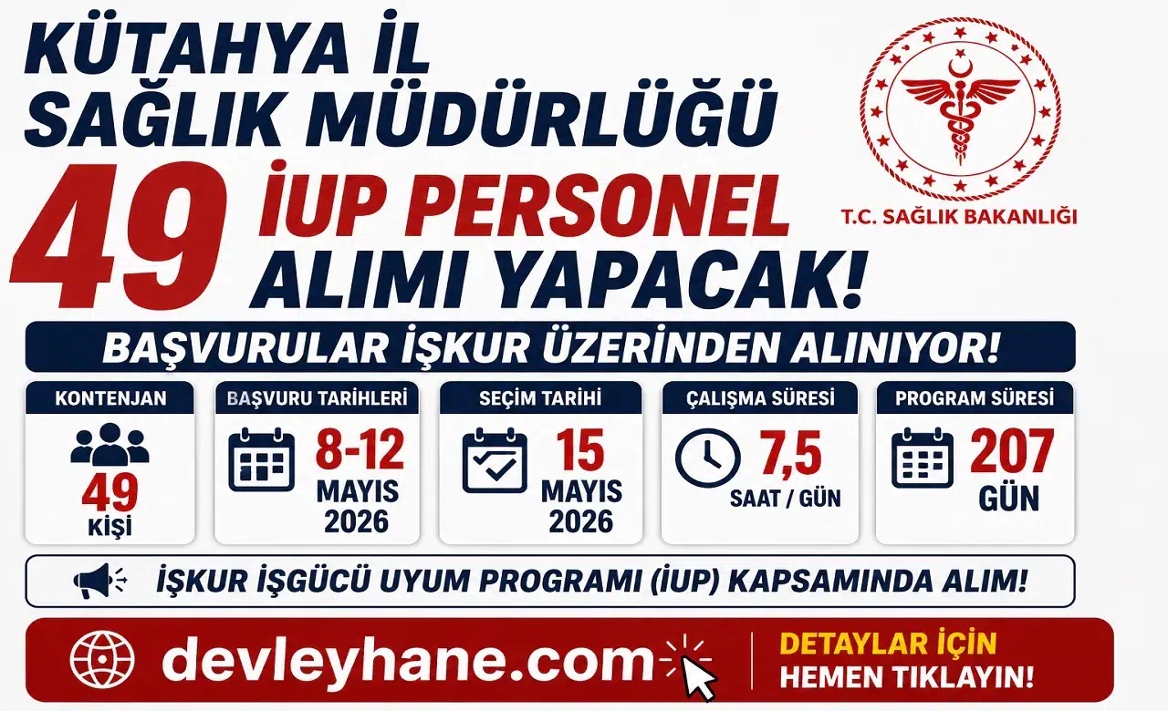 Kütahya İl Sağlık Müdürlüğü 49 İUP Personel Alımı Yapacak! Başvurular İŞKUR Üzerinden Alınıyor