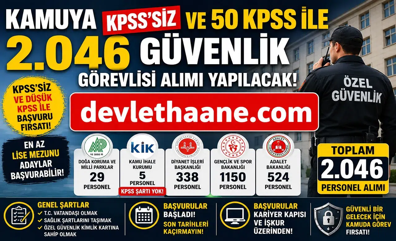 Kamuya 2 Bin 46 Güvenlik Görevlisi Alımı Başladı: KPSS’siz ve 50 KPSS ile Başvuru Fırsatı