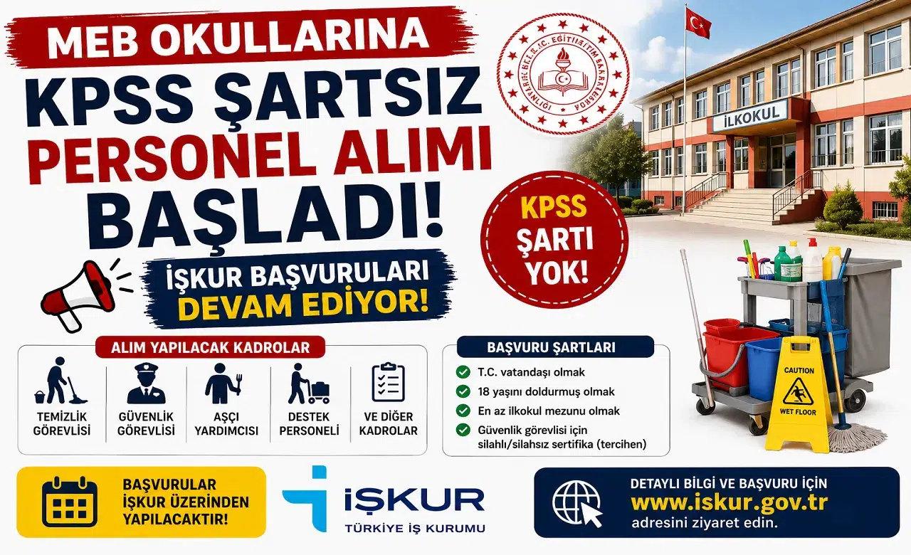 MEB Okullarına KPSS Şartsız Personel Alımı Başladı! İŞKUR Başvuruları Alınıyor