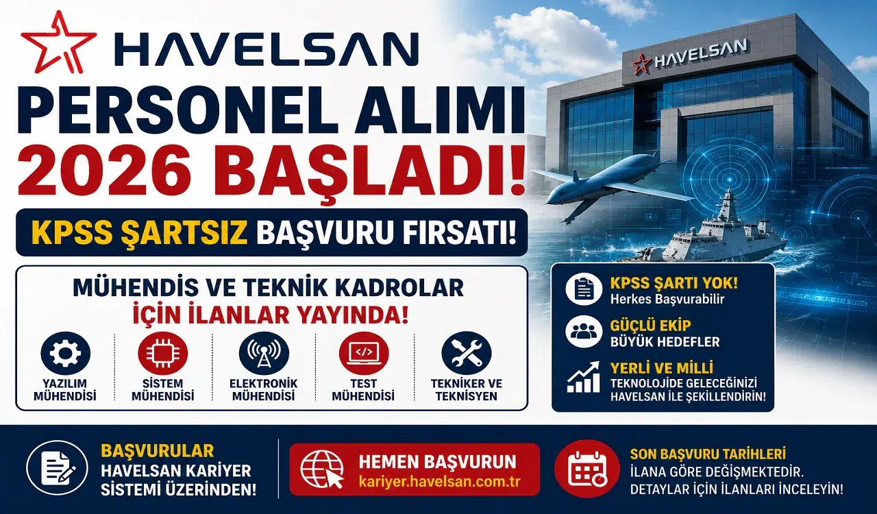 HAVELSAN Personel Alımı 2026 Başladı! KPSS Şartsız Başvuru Fırsatı, Mühendis ve Teknik Kadrolar İçin İlanlar Yayında