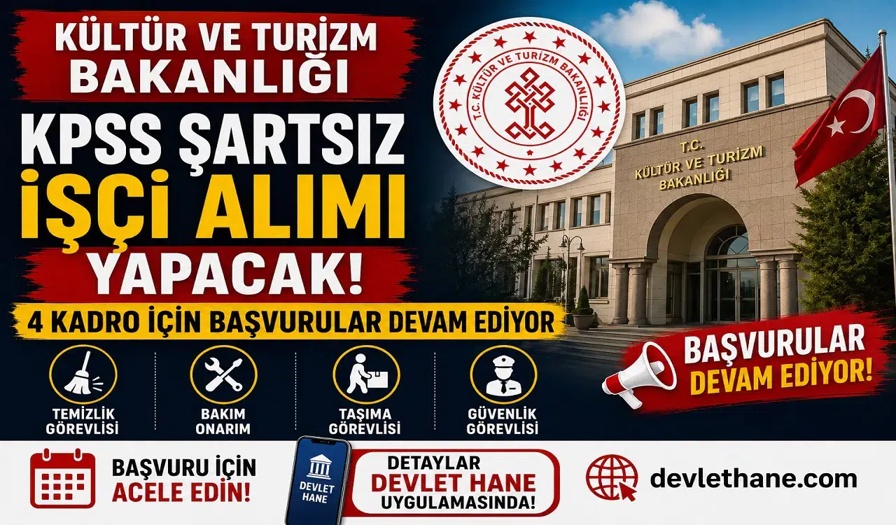 Kültür ve Turizm Bakanlığı KPSS Şartsız İşçi Alımı Yapacak! 4 Kadro İçin Başvurular Devam Ediyor
