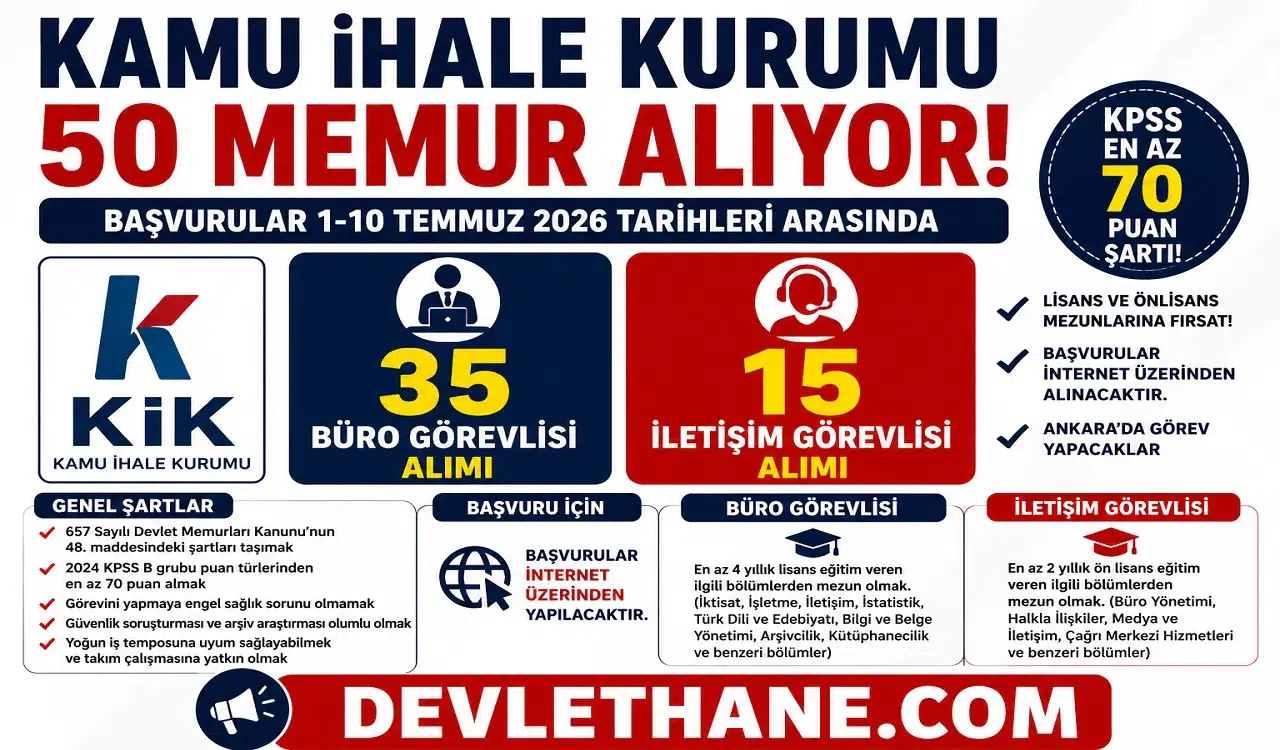 Kamu İhale Kurumu 50 Memur Alımı Yapacak! Büro Görevlisi ve İletişim Görevlisi Kadroları İçin Başvurular Temmuz’da Başlıyor
