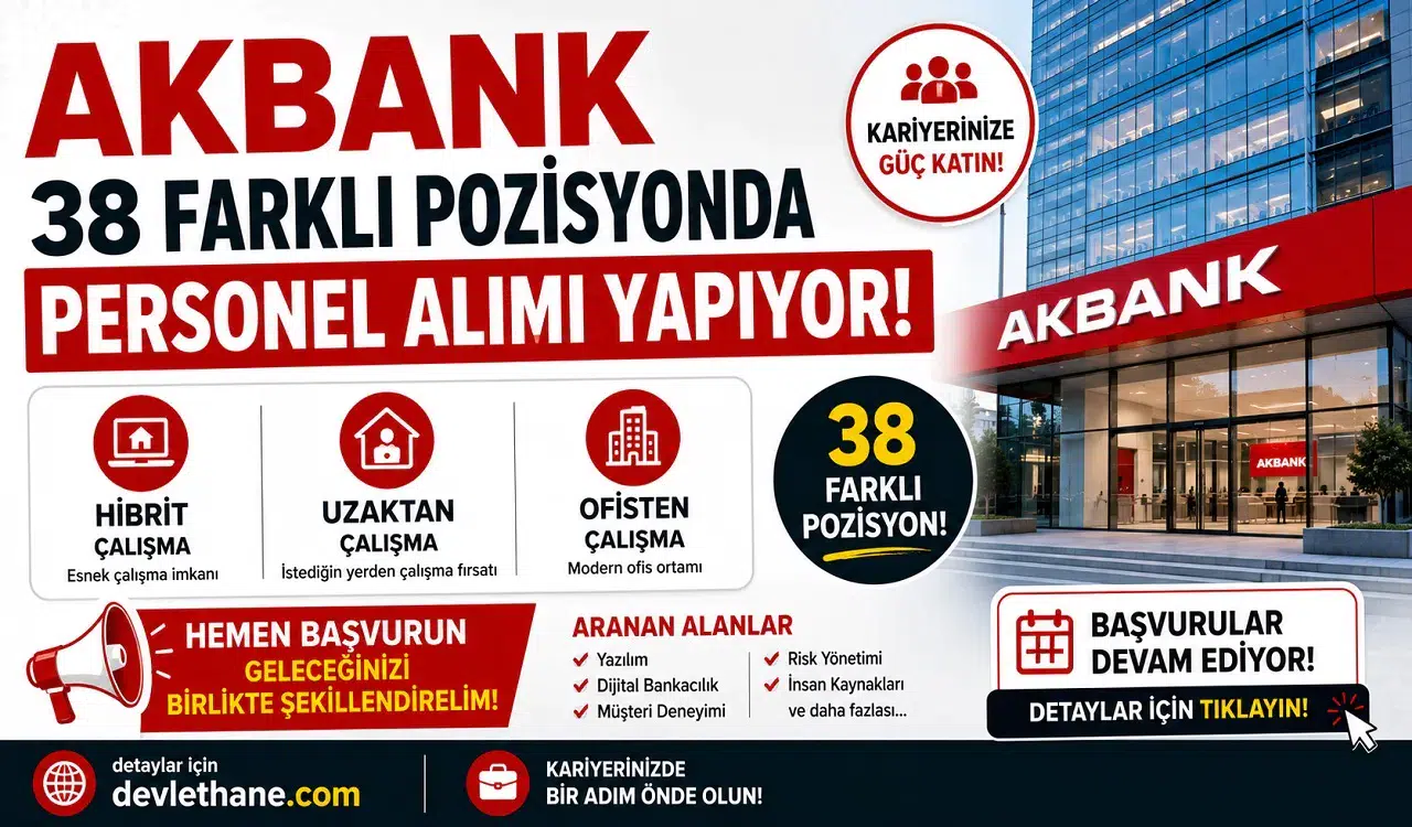 Akbank 38 Farklı Pozisyonda Personel Alımı Yapıyor! Hibrit, Uzaktan ve Ofisten Çalışma Fırsatı
