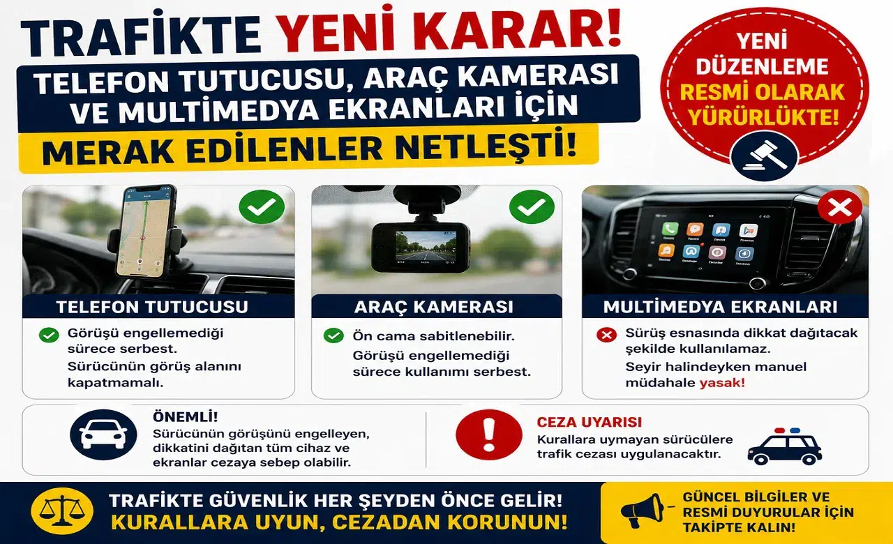 Telefon Tutucusu, Araç Kamerası ve Multimedya Ekranları İçin Yeni Karar! Trafikte Merak Edilenler Netleşti