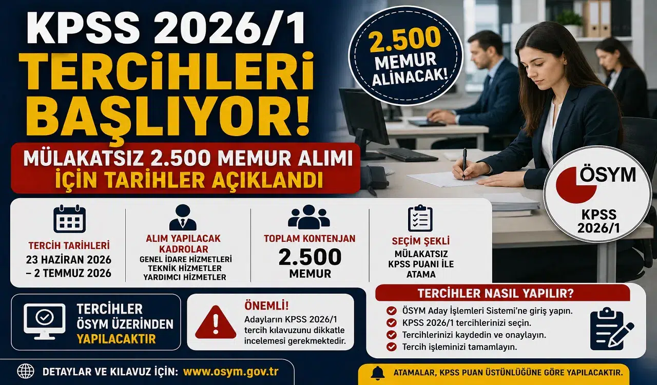 KPSS 2026/1 Tercihleri Başlıyor! Mülakatsız 2500 Memur Alımı İçin Tarihler Açıklandı