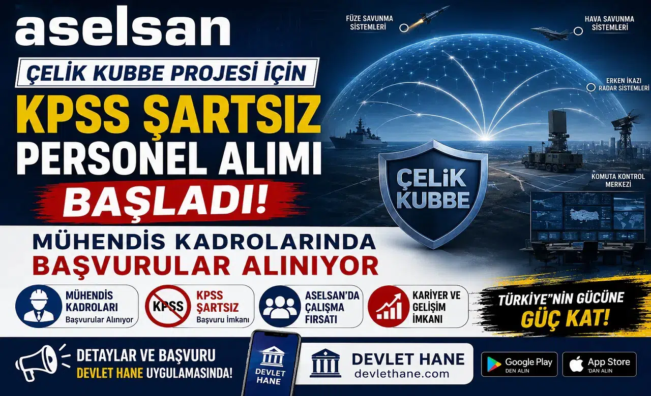 ASELSAN Çelik Kubbe Projesi İçin KPSS Şartsız Personel Alımı Başladı! Mühendis Kadrolarında Başvurular Alınıyor
