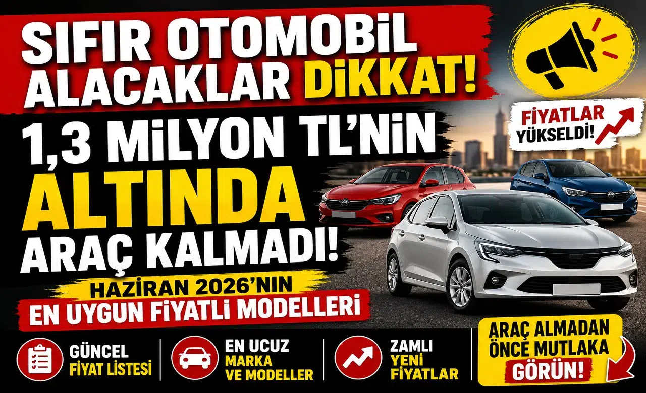 Sıfır Otomobil Alacaklar Dikkat! 1,3 Milyon TL'nin Altında Araç Kalmadı: İşte Haziran 2026'nın En Uygun Fiyatlı Modelleri