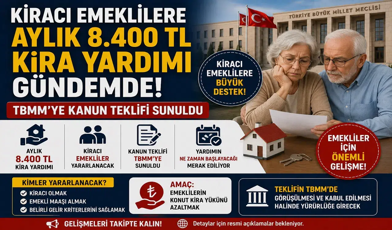Kiracı Emeklilere Aylık 8.400 TL Kira Yardımı Gündemde! TBMM’ye Kanun Teklifi Sunuldu