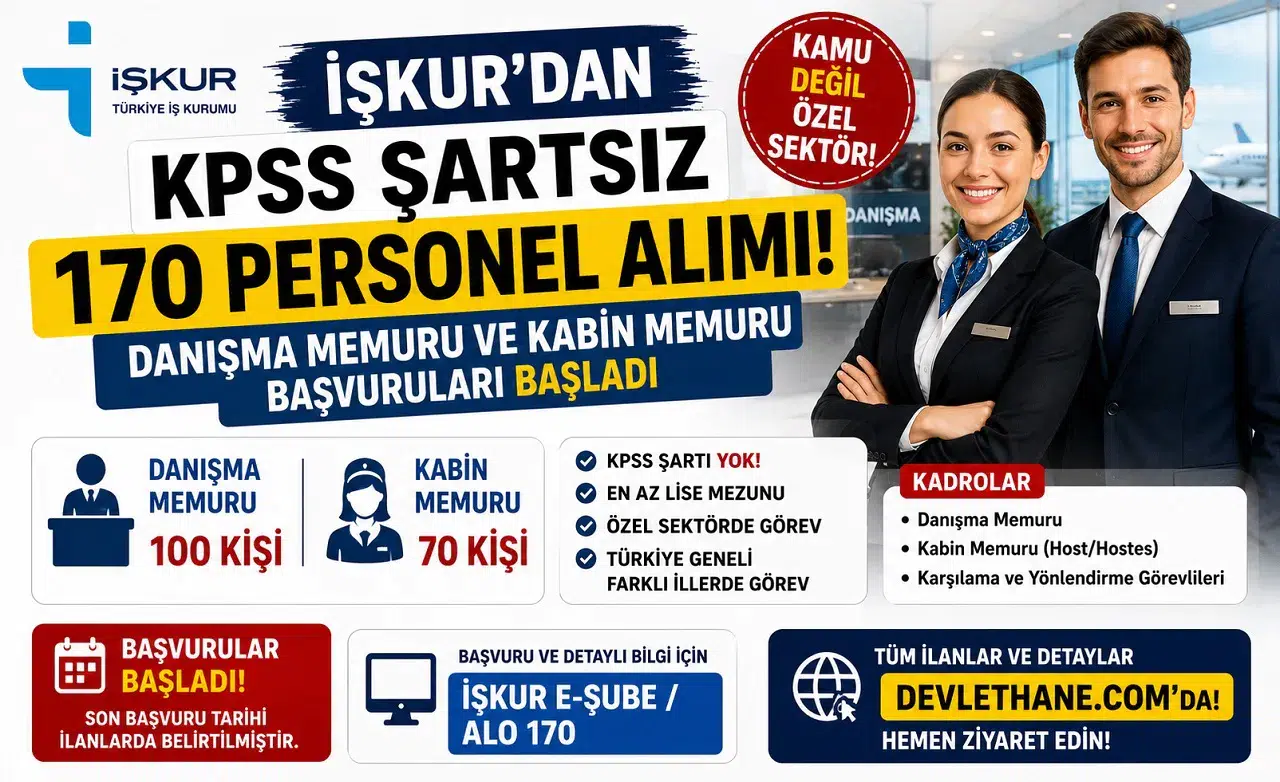 İŞKUR'dan KPSS Şartsız 170 Personel Alımı! Danışma Memuru ve Kabin Memuru Başvuruları Başladı