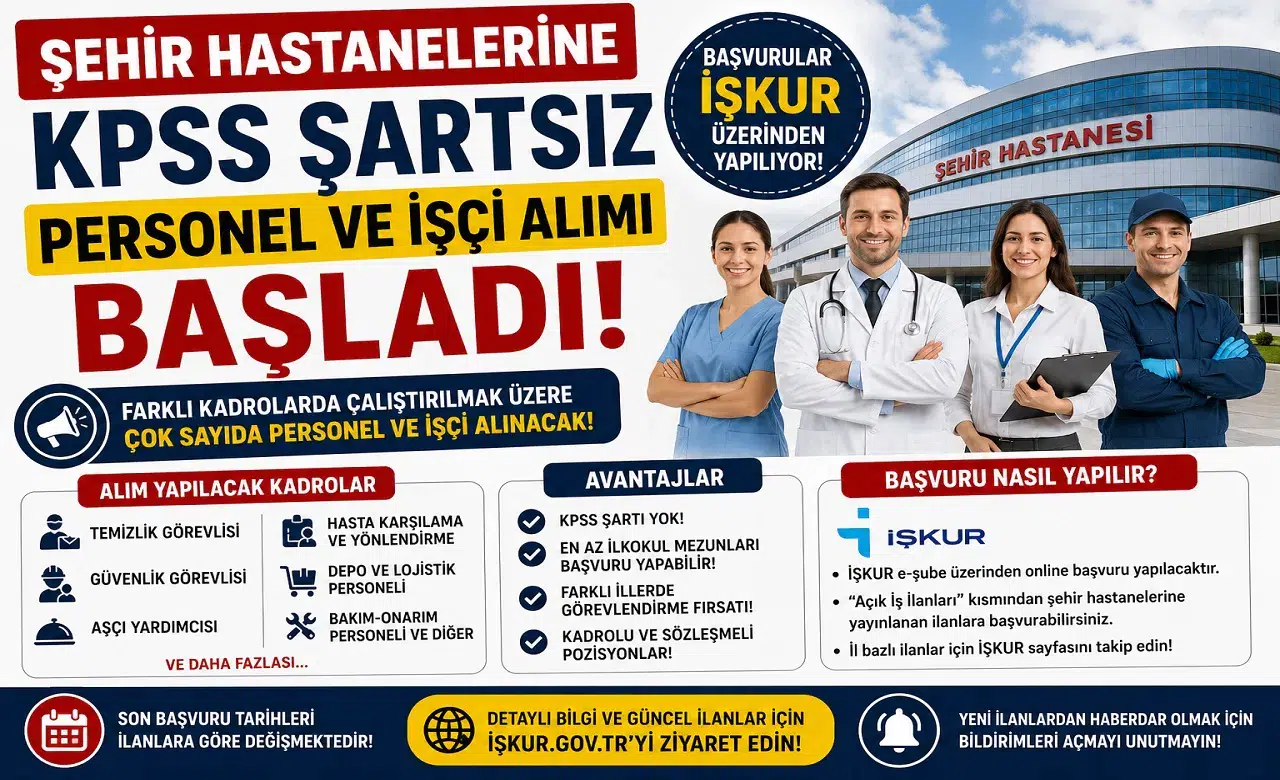Şehir Hastanelerine KPSS Şartsız Personel ve İşçi Alımı Başladı! Başvurular İŞKUR Üzerinden Yapılıyor