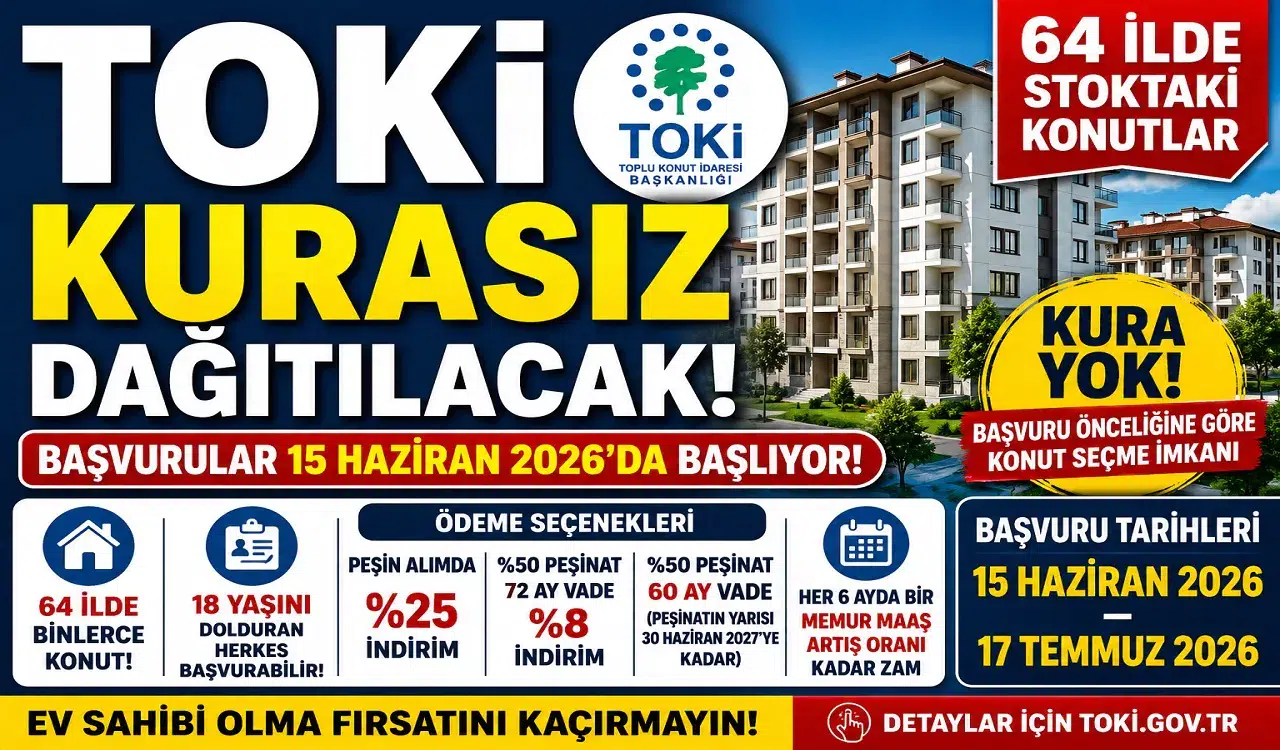 TOKİ’den Büyük Konut Hamlesi: 64 İlde Kurasız Ev Satışı Başlıyor! Başvuru Şartları ve İl İl Konut Sayıları Açıklandı