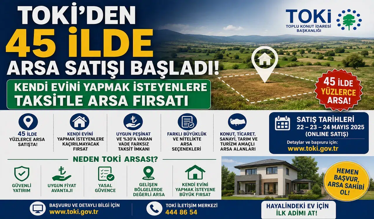 TOKİ'den 45 İlde Arsa Satışı Başladı! Kendi Evini Yapmak İsteyenlere Taksitle Arsa Fırsatı