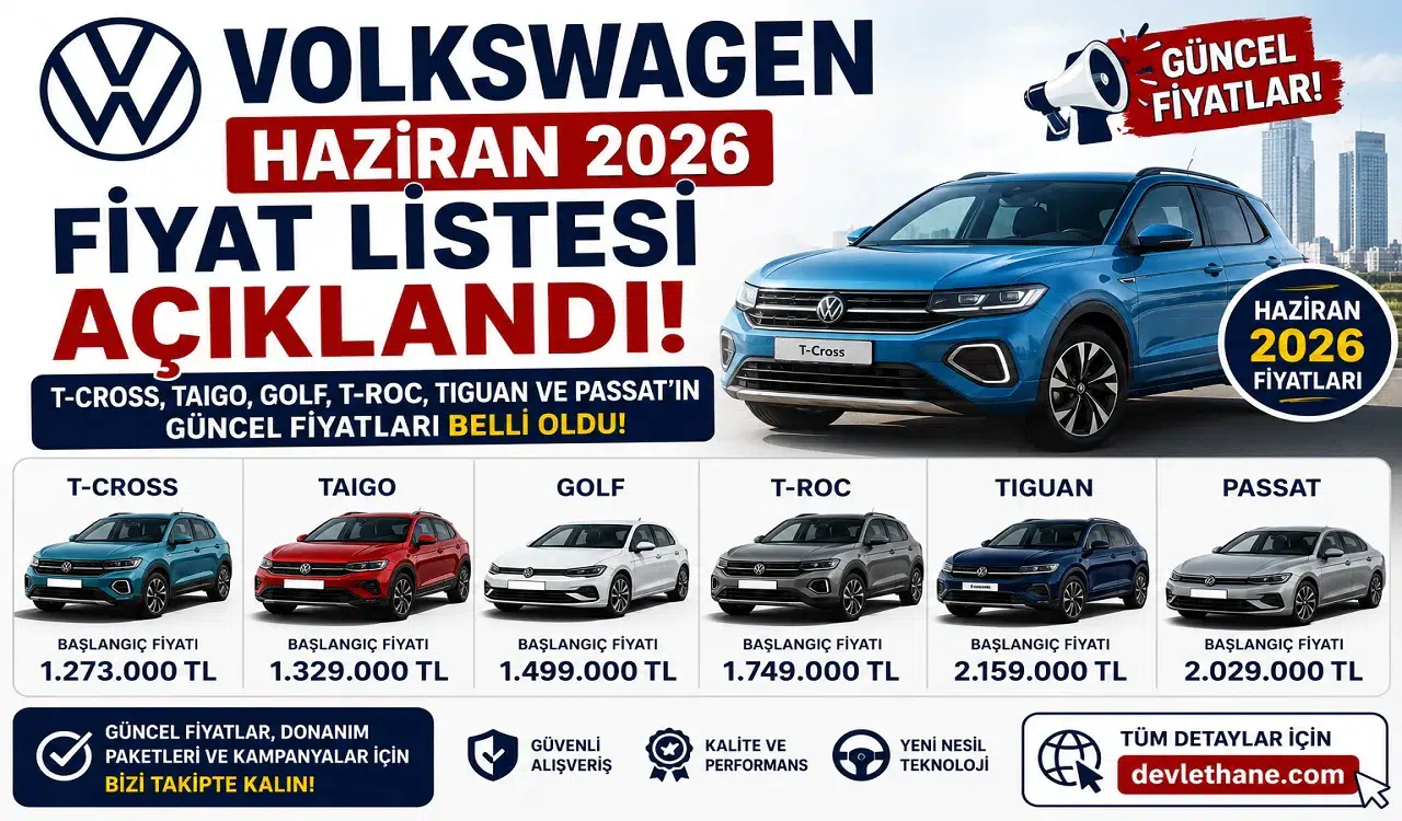 Volkswagen Haziran 2026 Fiyat Listesi Açıklandı! T-Cross, Taigo, Golf, T-Roc, Tiguan ve Passat'ın Güncel Fiyatları