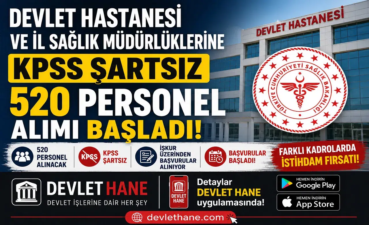 Devlet Hastanesi ve İl Sağlık Müdürlüklerine KPSS Şartsız 520 Personel Alımı Başladı! İŞKUR Üzerinden Başvurular Alınıyor