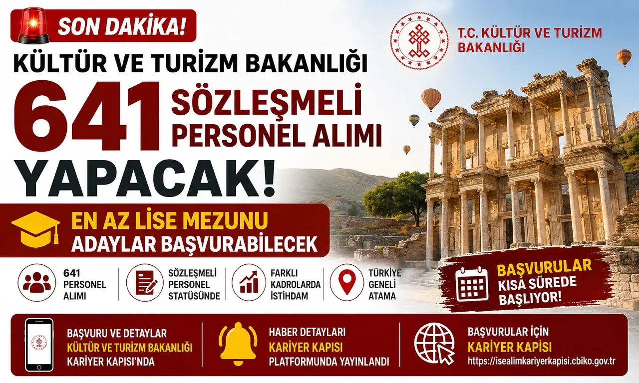 Kültür ve Turizm Bakanlığı 641 Sözleşmeli Personel Alımı Yapacak! En Az Lise Mezunu Adaylar Başvurabilecek