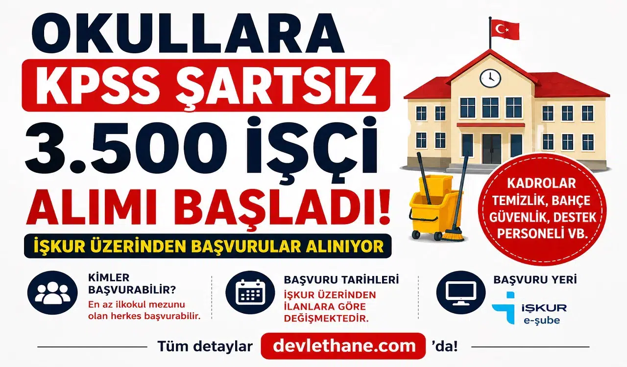 Okullara KPSS Şartsız 3.500 İşçi Alımı Başladı! İŞKUR Üzerinden Başvurular Alınıyor