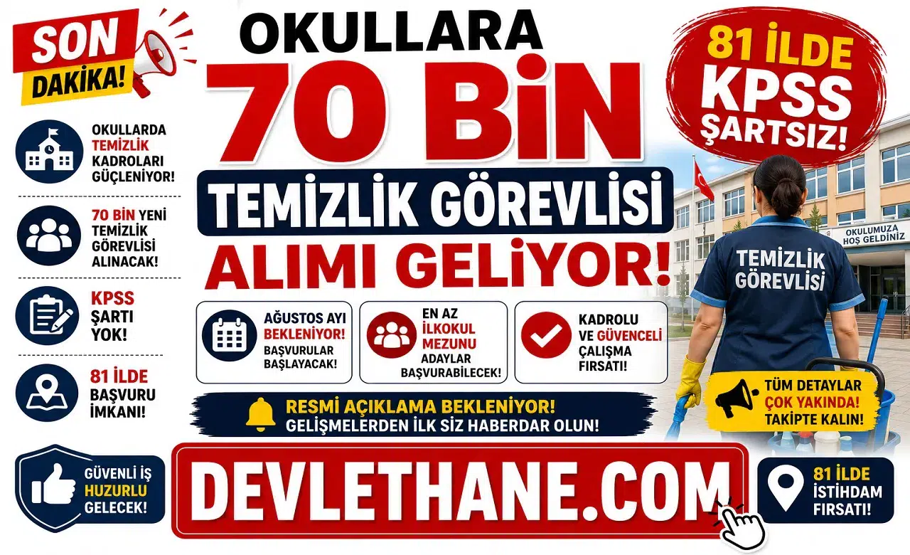 Okullara 70 Bin Temizlik Görevlisi Alımı Geliyor! 81 İlde KPSS Şartsız Başvurular İçin Ağustos Ayı Bekleniyor
