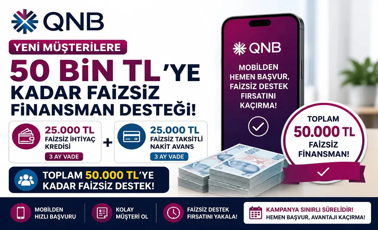 QNB’den Yeni Müşterilere 50 Bin TL’ye Kadar Faizsiz Finansman Desteği! Başvuru Şartları Açıklandı