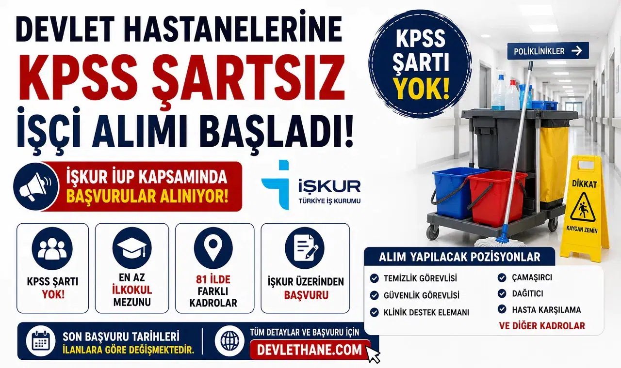 Devlet Hastanelerine KPSS Şartsız İşçi Alımı Başladı! İŞKUR İUP Kapsamında Başvurular Alınıyor