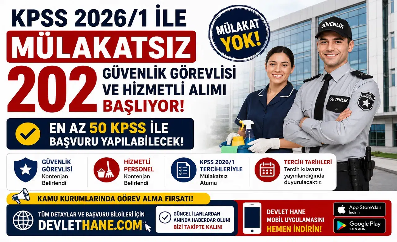 KPSS 2026/1 ile Mülakatsız 202 Güvenlik Görevlisi ve Hizmetli Alımı Başlıyor! En Az 50 KPSS ile Başvuru Yapılabilecek