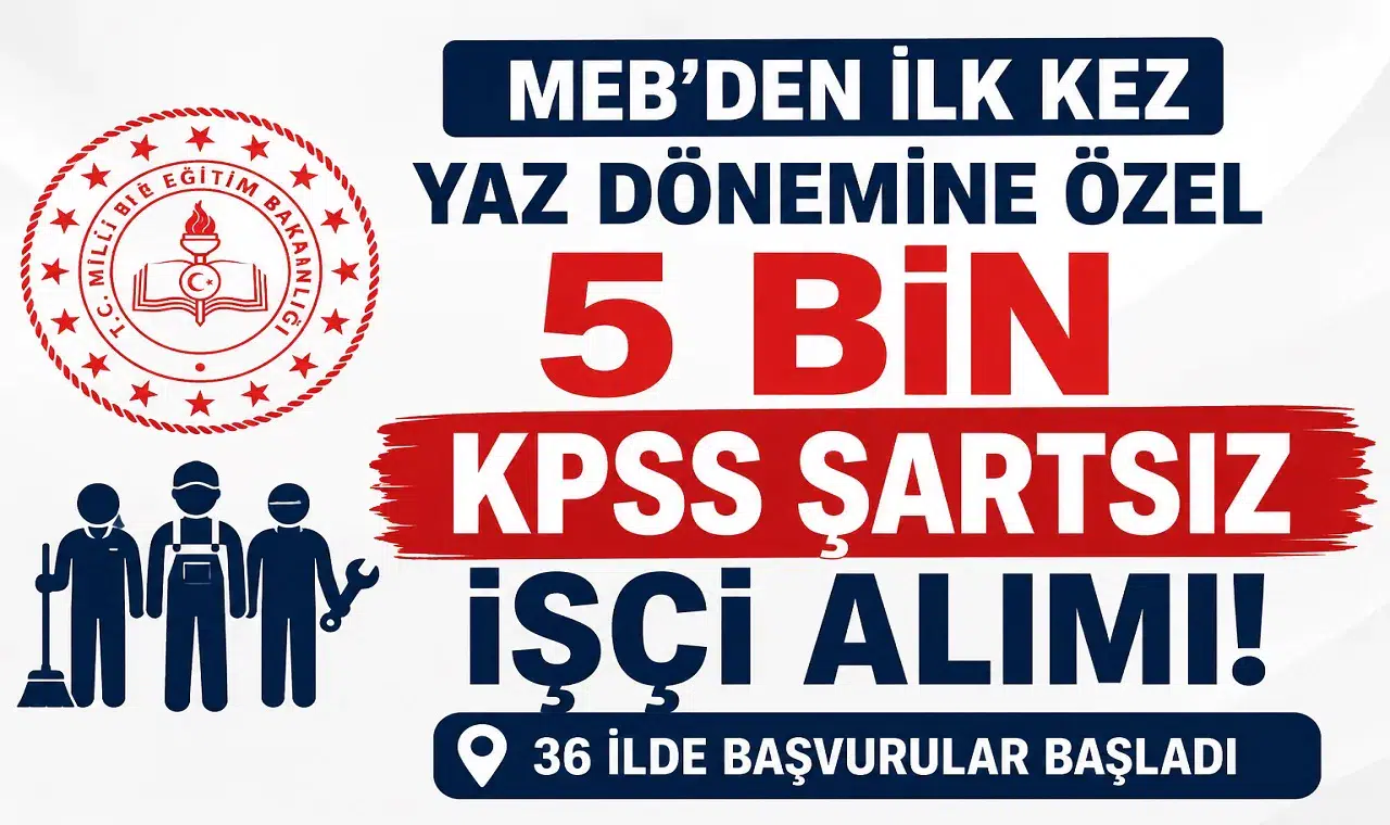 MEB'den İlk Kez Yaz Dönemine Özel 5 Bin KPSS Şartsız İşçi Alımı! 36 İlde Başvurular Başladı