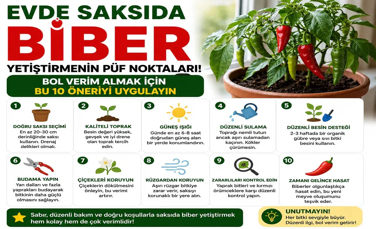 Evde Saksıda Biber Yetiştirmenin Püf Noktaları! Bol Verim Almak İçin Bu 10 Öneriyi Uygulayın