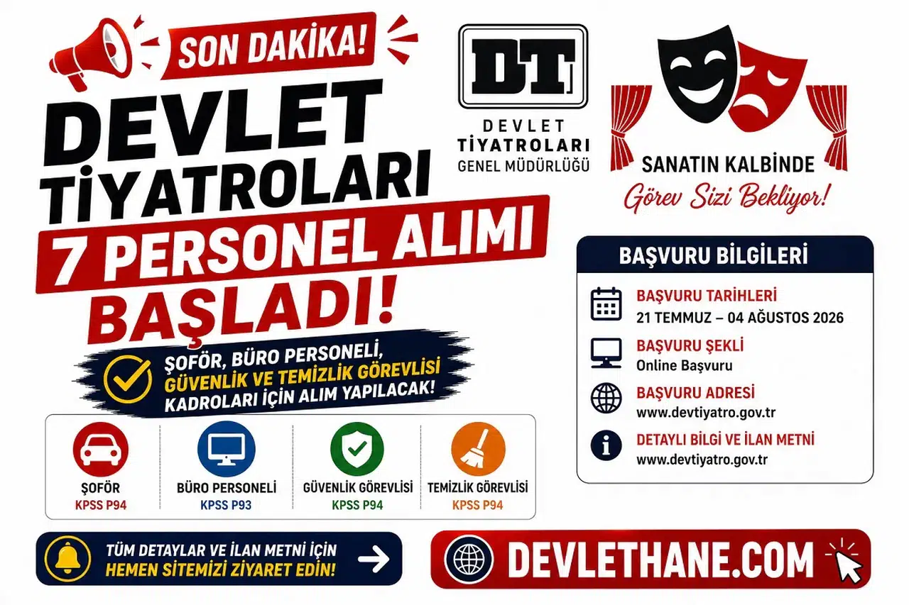Devlet Tiyatroları 7 Personel Alımı Başladı! Şoför, Büro Personeli, Güvenlik ve Temizlik Görevlisi Alınacak