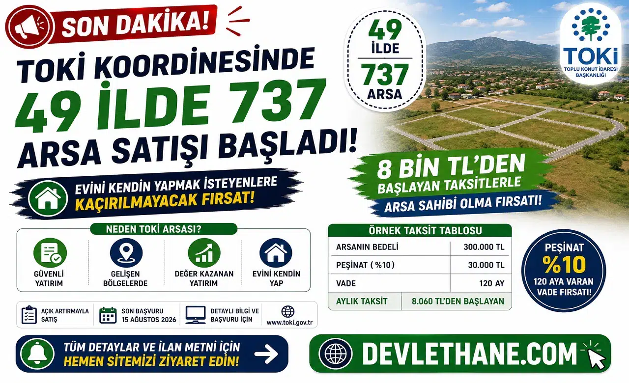TOKİ Koordinesinde 49 İlde 737 Arsa Satışı Başladı! 8 Bin TL’den Başlayan Taksitlerle Evini Yapmak İsteyenlere Fırsat