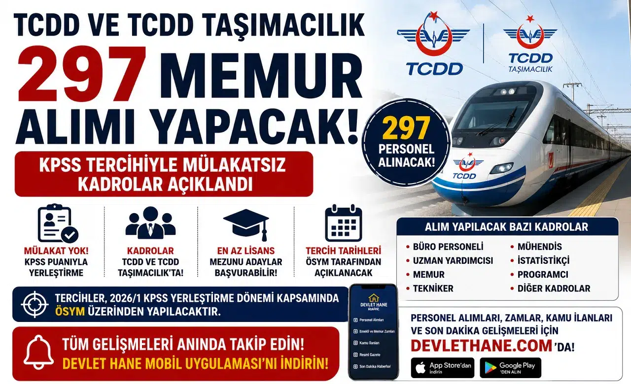 TCDD ve TCDD Taşımacılık 297 Memur Alımı Yapacak! KPSS Tercihiyle Mülakatsız Kadrolar Açıklandı