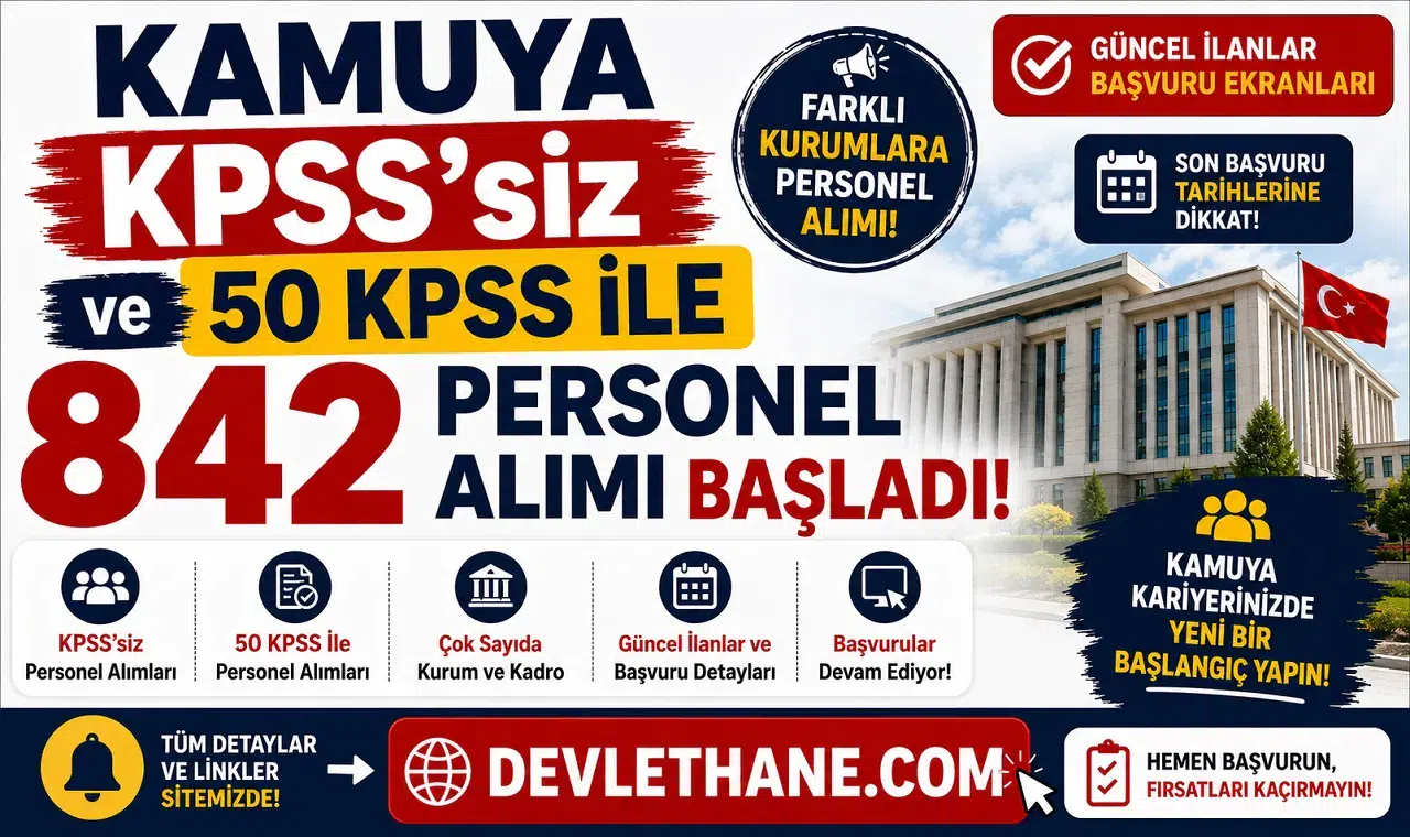 Kamuya KPSS'siz ve 50 KPSS ile 842 Personel Alımı Başladı! İşte Güncel İlanlar ve Başvuru Detayları
