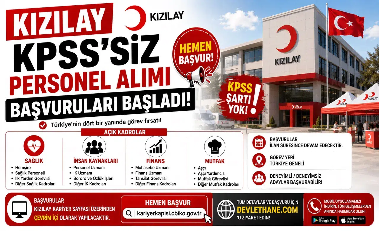 Kızılay KPSS’siz Personel Alımı Başvuruları Başladı! Sağlık, İnsan Kaynakları, Finans ve Mutfak Kadroları Açıldı