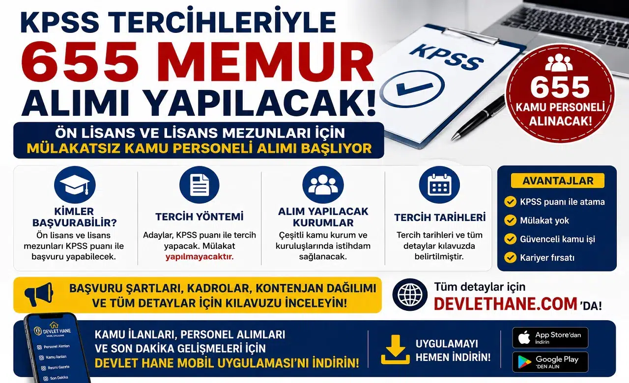 KPSS Tercihleriyle 655 Memur Alımı Yapılacak! Ön Lisans ve Lisans Mezunları İçin Mülakatsız Kamu Personeli Alımı Başlıyor