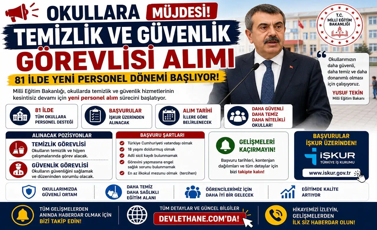 Okullara Temizlik ve Güvenlik Görevlisi Alımı Müjdesi! 81 İlde Yeni Personel Dönemi Başlıyor