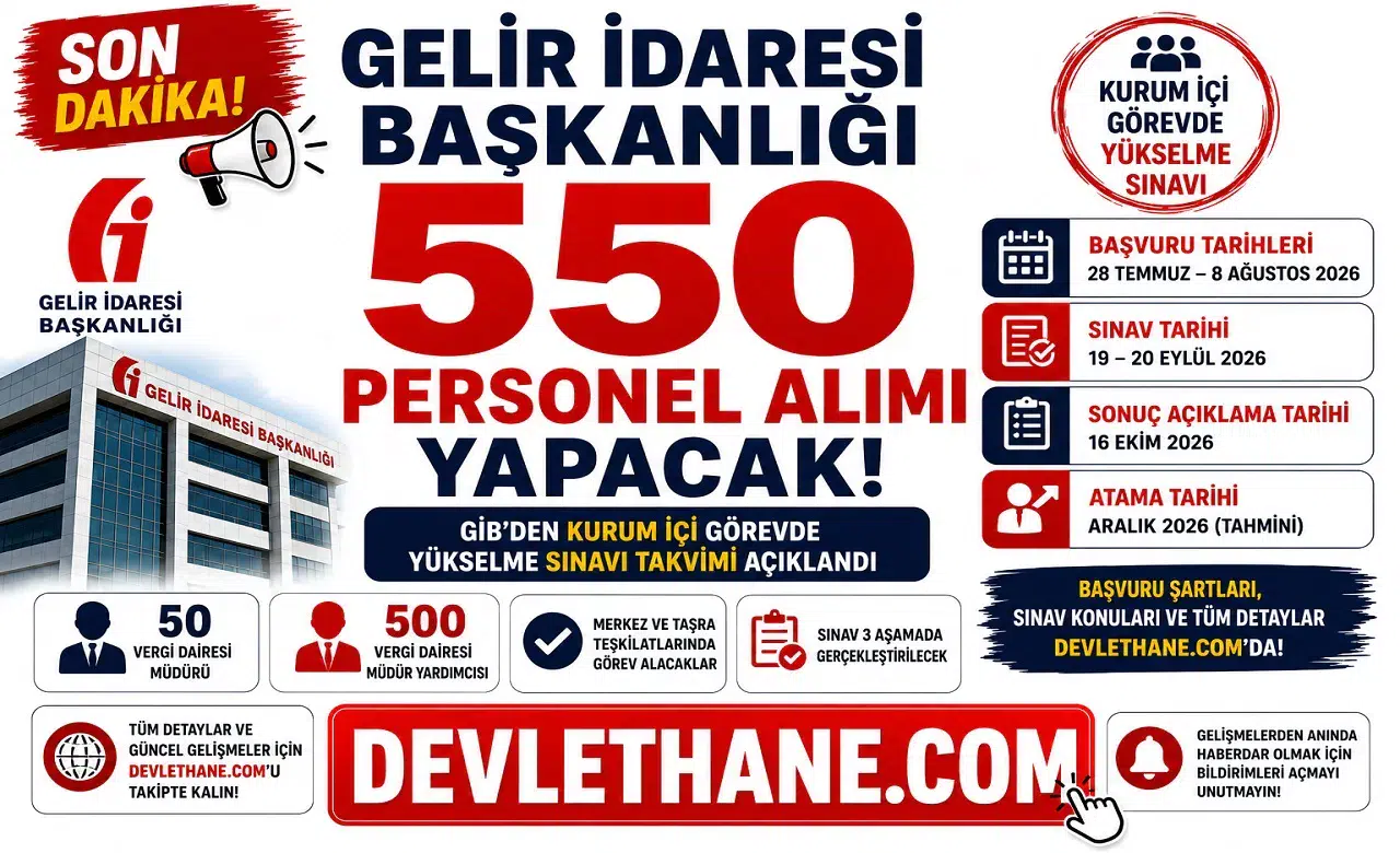 Gelir İdaresi Başkanlığı 550 Personel Alımı Yapacak! GİB'den Kurum İçi Görevde Yükselme Sınavı Takvimi Açıklandı