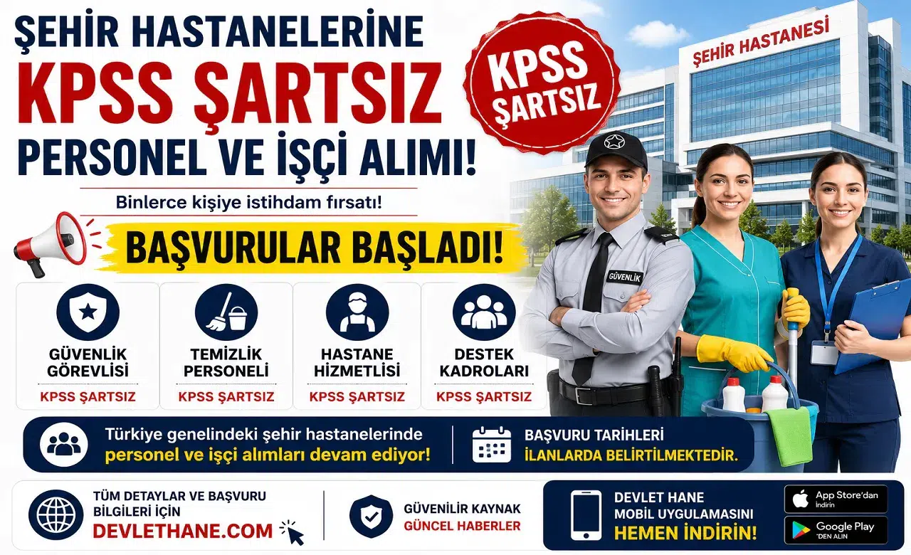 Şehir Hastanelerine KPSS Şartsız Personel ve İşçi Alımı Başladı! Güvenlik, Temizlik, Hastane Hizmetlisi ve Destek Kadroları İçin Başvurular Alınıyor